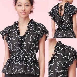 REBECCA TAYLOR NUAGE METALLIC CHIFFON TOP - BLACK/GUNMETAL SIZE XS